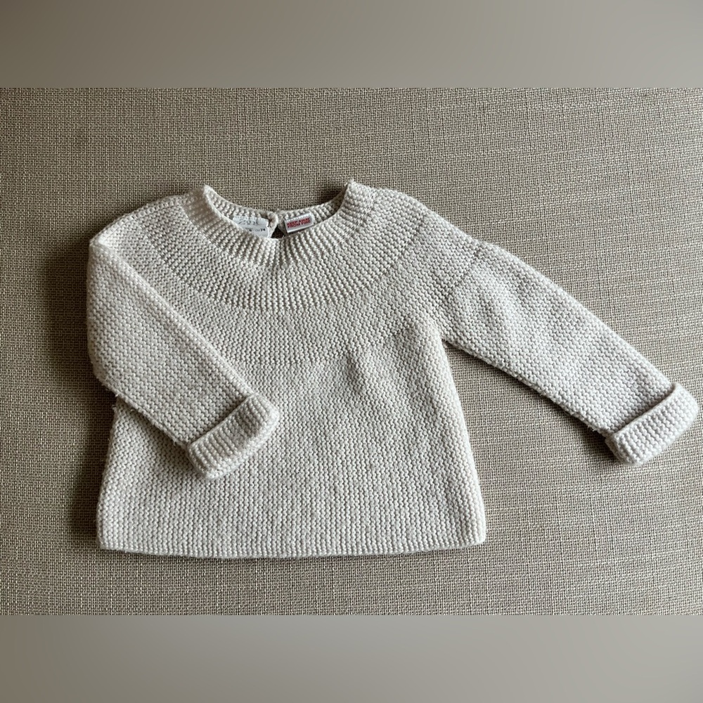Zara Cream Crew Neck Sweater with Textured Knit Size 6-9M